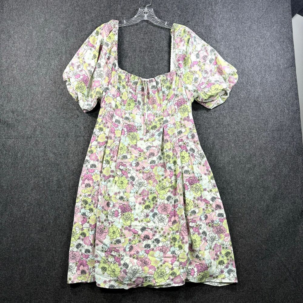 BCBGeneration Dress Women's 16 White Garden Puff Sleeve Floral